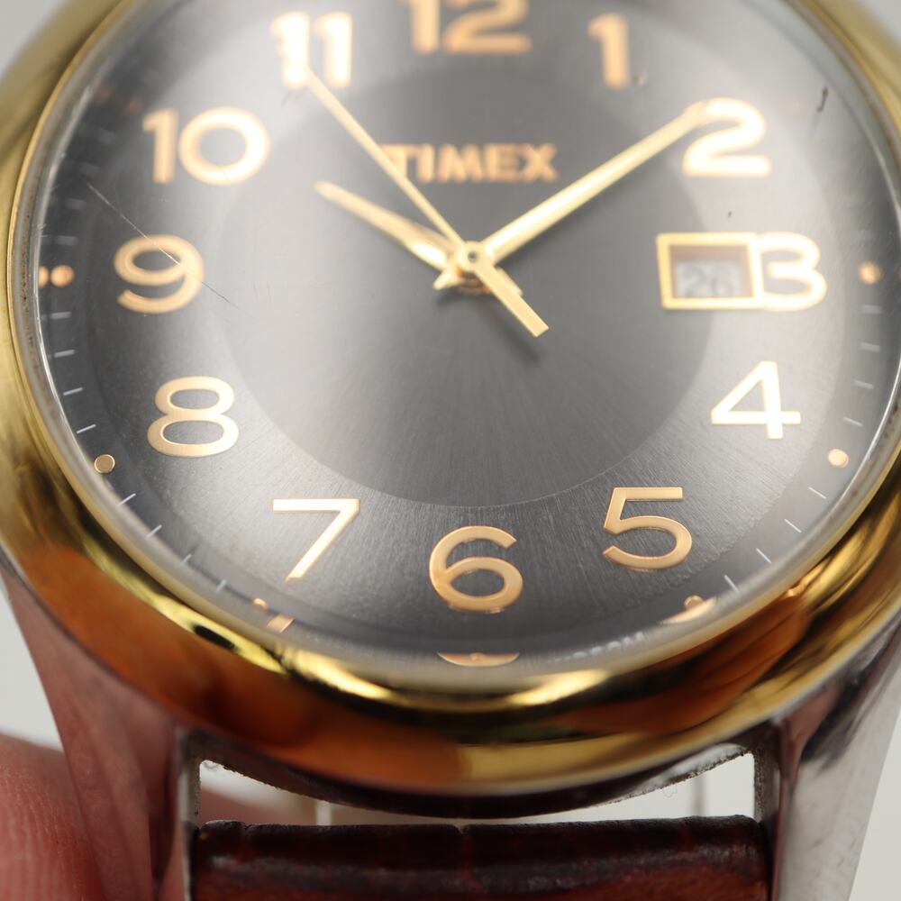 Timex Indiglo Mens 41mm Easy Read Gray Date Watch Brown Leather w New Battery - Picture 6 of 13